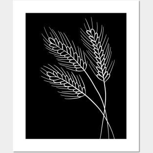 Minimalist Wheat Line Art Drawing Posters and Art